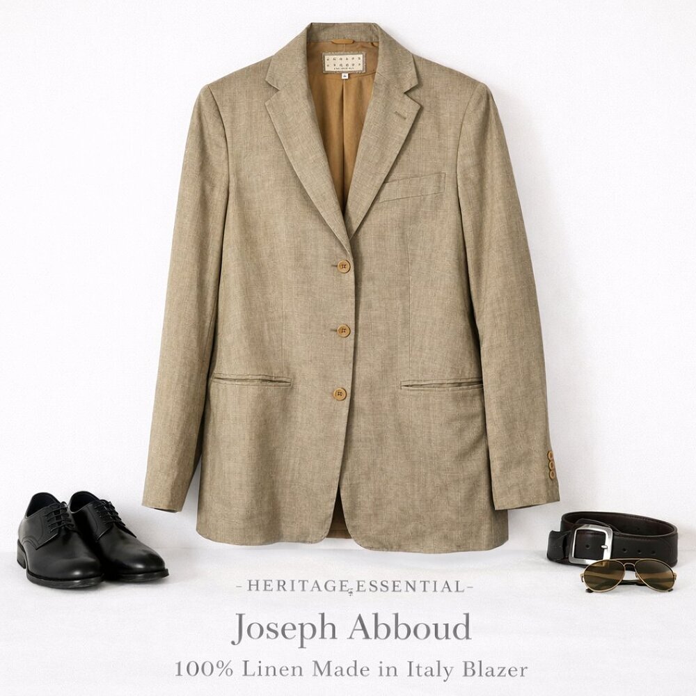 Joseph Abboud Linen Blazer 44 Made in Italy Tan 3 Button
